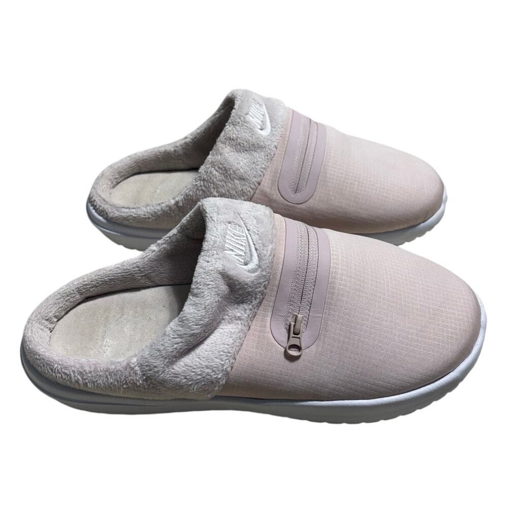 Nike Burrow Slippers Women's Size 8 Pink White Shoes Plush Comfy Slip-on